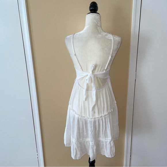 White Crochet Top Backless Mini Beach Coverup Dress - Picture 7 of 8